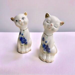 Feng Shui Two White Cats- Hand Crafted and Decorated Fine Chinese Porcelain.